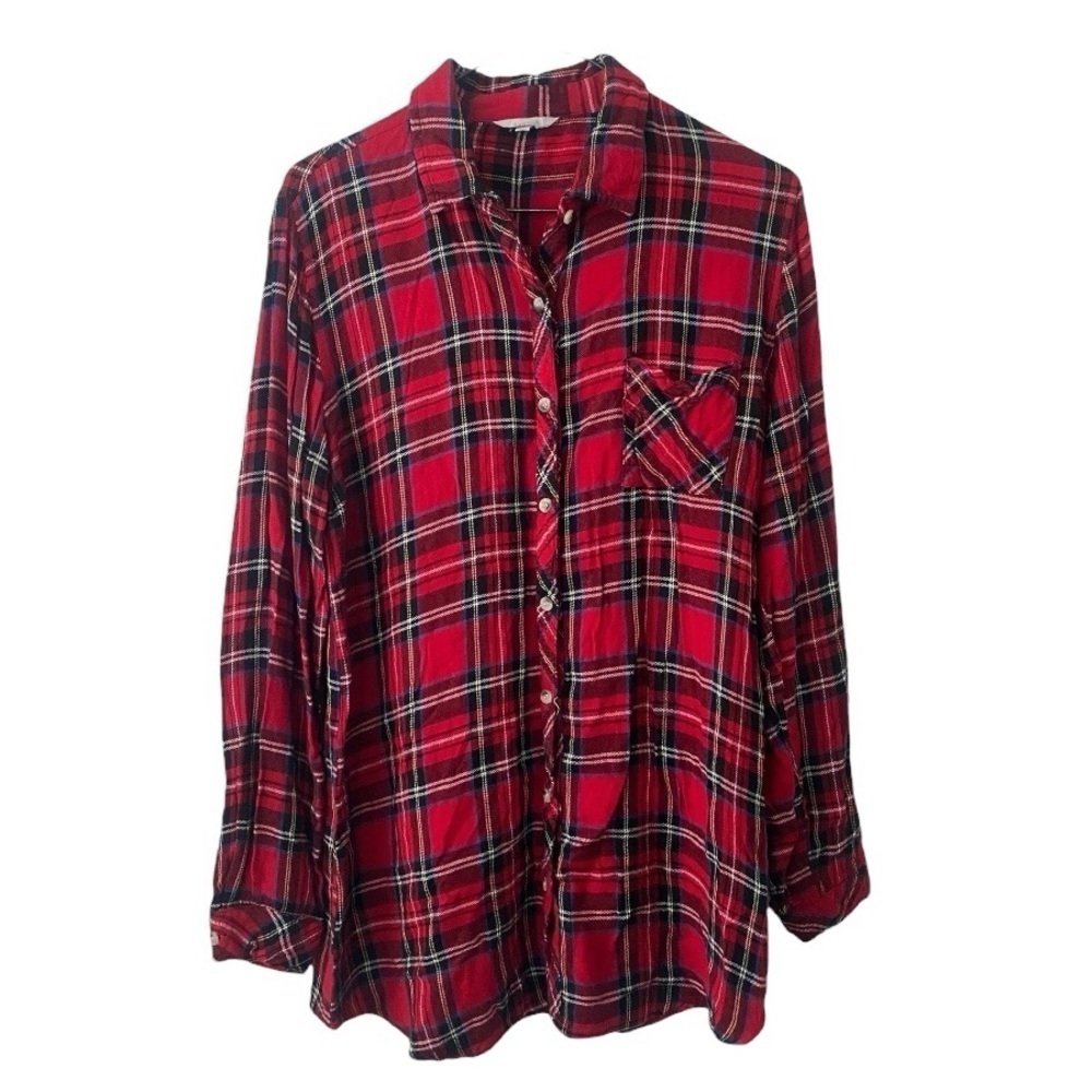 Sim & Sam Red Plaid Flannel Long Sleeve Button Down I Size: XL